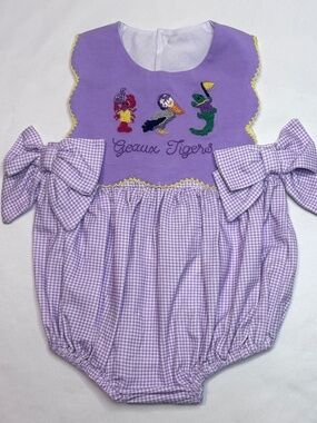 NWT Baby Girl 6 M Magnolia Baby lavender Louisiana tigers Bubble Romper LSU